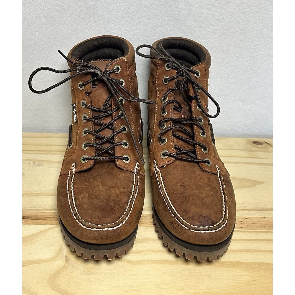 Men's Brown Leather Moc Toe Hiking Boots - Picture 3 of 8